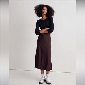 Madewell Star Jacquard Midi Slip Skirt - Size 8 Spiced Raisin Brown